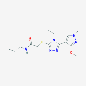 molecular formula C14H22N6O2S B2838651 2-((4-ethyl-5-(3-methoxy-1-methyl-1H-pyrazol-4-yl)-4H-1,2,4-triazol-3-yl)thio)-N-propylacetamide CAS No. 1014094-44-0