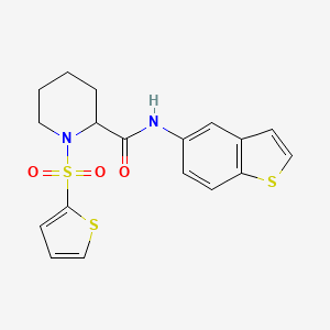 molecular formula C18H18N2O3S3 B2838678 N-(1-benzothiophen-5-yl)-1-(thiophene-2-sulfonyl)piperidine-2-carboxamide CAS No. 1097898-69-5