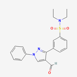 molecular formula C20H21N3O3S B2838689 N,N-diethyl-3-(4-formyl-1-phenyl-1H-pyrazol-3-yl)benzene-1-sulfonamide CAS No. 956140-47-9