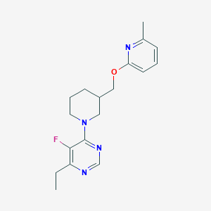 molecular formula C18H23FN4O B2838701 4-Ethyl-5-fluoro-6-[3-[(6-methylpyridin-2-yl)oxymethyl]piperidin-1-yl]pyrimidine CAS No. 2379949-23-0