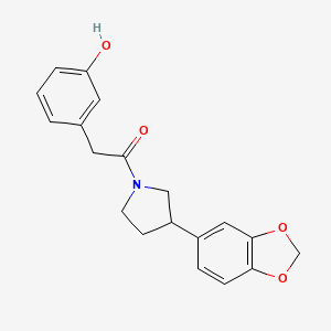 molecular formula C19H19NO4 B2838707 1-(3-(苯并[d][1,3]二噁杂环-5-基)吡咯啉-1-基)-2-(3-羟基苯基)乙酮 CAS No. 2034616-88-9