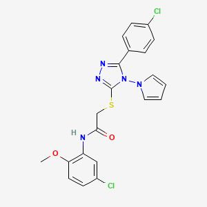 molecular formula C21H17Cl2N5O2S B2838711 N-(5-chloro-2-methoxyphenyl)-2-{[5-(4-chlorophenyl)-4-(1H-pyrrol-1-yl)-4H-1,2,4-triazol-3-yl]sulfanyl}acetamide CAS No. 898469-17-5