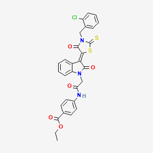 molecular formula C29H22ClN3O5S2 B2838717 ethyl 4-[({(3Z)-3-[3-(2-chlorobenzyl)-4-oxo-2-thioxo-1,3-thiazolidin-5-ylidene]-2-oxo-2,3-dihydro-1H-indol-1-yl}acetyl)amino]benzoate CAS No. 617696-38-5