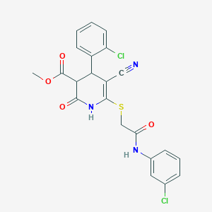 molecular formula C22H17Cl2N3O4S B2838744 methyl 4-(2-chlorophenyl)-6-({[(3-chlorophenyl)carbamoyl]methyl}sulfanyl)-5-cyano-2-oxo-1,2,3,4-tetrahydropyridine-3-carboxylate CAS No. 370855-54-2