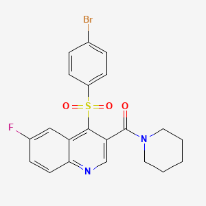 molecular formula C21H18BrFN2O3S B2838804 4-[(4-Bromophenyl)sulfonyl]-6-fluoro-3-(piperidin-1-ylcarbonyl)quinoline CAS No. 1111050-76-0
