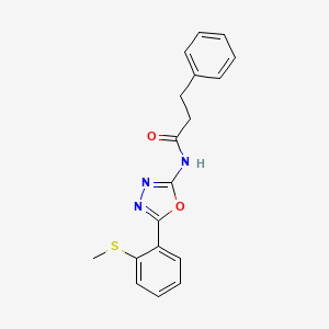 molecular formula C18H17N3O2S B2838808 N-{5-[2-(methylsulfanyl)phenyl]-1,3,4-oxadiazol-2-yl}-3-phenylpropanamide CAS No. 886910-51-6
