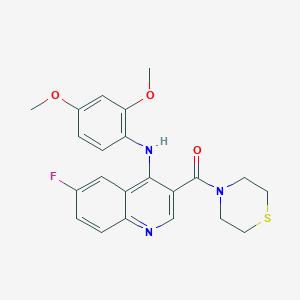 molecular formula C22H22FN3O3S B2838837 N-(2,4-DIMETHOXYPHENYL)-6-FLUORO-3-(THIOMORPHOLINE-4-CARBONYL)QUINOLIN-4-AMINE CAS No. 1358984-30-1