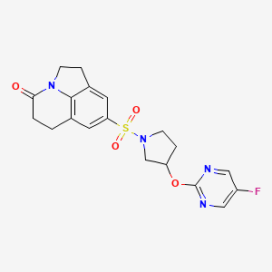 molecular formula C19H19FN4O4S B2838848 8-((3-((5-fluoropyrimidin-2-yl)oxy)pyrrolidin-1-yl)sulfonyl)-5,6-dihydro-1H-pyrrolo[3,2,1-ij]quinolin-4(2H)-one CAS No. 2034327-44-9