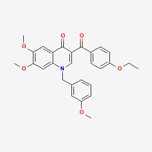 molecular formula C28H27NO6 B2838856 3-(4-Ethoxybenzoyl)-6,7-dimethoxy-1-[(3-methoxyphenyl)methyl]quinolin-4-one CAS No. 866813-26-5
