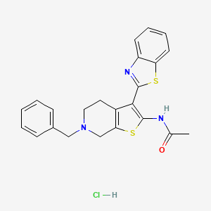 molecular formula C23H22ClN3OS2 B2838894 N-(3-(benzo[d]thiazol-2-yl)-6-benzyl-4,5,6,7-tetrahydrothieno[2,3-c]pyridin-2-yl)acetamide hydrochloride CAS No. 1163144-88-4