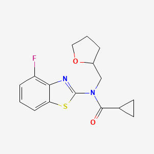 molecular formula C16H17FN2O2S B2838960 N-(4-fluoro-1,3-benzothiazol-2-yl)-N-[(oxolan-2-yl)methyl]cyclopropanecarboxamide CAS No. 920240-44-4