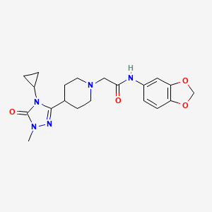 molecular formula C20H25N5O4 B2838963 N-(2H-1,3-benzodioxol-5-yl)-2-[4-(4-cyclopropyl-1-methyl-5-oxo-4,5-dihydro-1H-1,2,4-triazol-3-yl)piperidin-1-yl]acetamide CAS No. 1797126-62-5