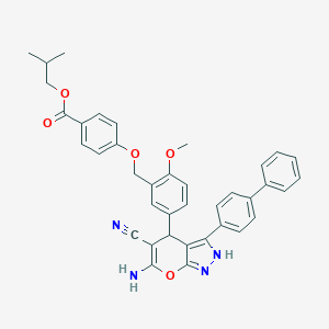 molecular formula C38H34N4O5 B283899 ISOBUTYL 4-{[5-(6-AMINO-3-BIPHENYL-4-YL-5-CYANO-1,4-DIHYDROPYRANO[2,3-C]PYRAZOL-4-YL)-2-METHOXYBENZYL]OXY}BENZOATE 