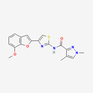 molecular formula C18H16N4O3S B2839116 N-(4-(7-methoxybenzofuran-2-yl)thiazol-2-yl)-1,4-dimethyl-1H-pyrazole-3-carboxamide CAS No. 1210509-96-8