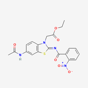molecular formula C20H18N4O6S B2839129 ethyl 2-[(2Z)-6-acetamido-2-[(2-nitrobenzoyl)imino]-2,3-dihydro-1,3-benzothiazol-3-yl]acetate CAS No. 865248-56-2