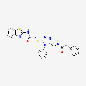 molecular formula C26H22N6O2S2 B2839139 N-(1,3-benzothiazol-2-yl)-2-({4-phenyl-5-[(2-phenylacetamido)methyl]-4H-1,2,4-triazol-3-yl}sulfanyl)acetamide CAS No. 391949-02-3