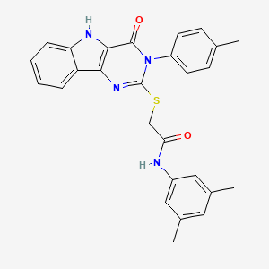 molecular formula C27H24N4O2S B2839145 N-(3,5-dimethylphenyl)-2-((4-oxo-3-(p-tolyl)-4,5-dihydro-3H-pyrimido[5,4-b]indol-2-yl)thio)acetamide CAS No. 536704-62-8