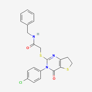 molecular formula C21H18ClN3O2S2 B2839166 N-benzyl-2-{[3-(4-chlorophenyl)-4-oxo-3H,4H,6H,7H-thieno[3,2-d]pyrimidin-2-yl]sulfanyl}acetamide CAS No. 687564-20-1