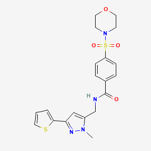 molecular formula C20H22N4O4S2 B2839216 N-{[1-methyl-3-(thiophen-2-yl)-1H-pyrazol-5-yl]methyl}-4-(morpholine-4-sulfonyl)benzamide CAS No. 2319854-45-8