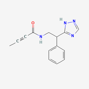 molecular formula C14H14N4O B2839225 N-[2-Phenyl-2-(1H-1,2,4-triazol-5-yl)ethyl]but-2-ynamide CAS No. 2411289-50-2