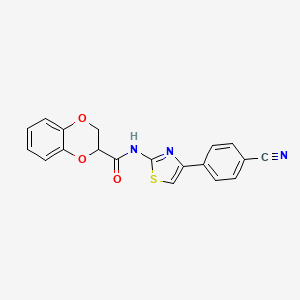 molecular formula C19H13N3O3S B2839265 N-(4-(4-cyanophenyl)thiazol-2-yl)-2,3-dihydrobenzo[b][1,4]dioxine-2-carboxamide CAS No. 681168-42-3