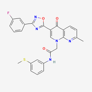 molecular formula C26H20FN5O3S B2839348 2-{3-[3-(3-fluorophenyl)-1,2,4-oxadiazol-5-yl]-7-methyl-4-oxo-1,4-dihydro-1,8-naphthyridin-1-yl}-N-[3-(methylsulfanyl)phenyl]acetamide CAS No. 1029770-24-8