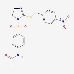 molecular formula C18H18N4O5S2 B2839371 N-(4-((2-((4-nitrobenzyl)thio)-4,5-dihydro-1H-imidazol-1-yl)sulfonyl)phenyl)acetamide CAS No. 868217-49-6