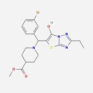 molecular formula C20H23BrN4O3S B2839411 Methyl 1-((3-bromophenyl)(2-ethyl-6-hydroxythiazolo[3,2-b][1,2,4]triazol-5-yl)methyl)piperidine-4-carboxylate CAS No. 898345-12-5