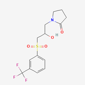 molecular formula C14H16F3NO4S B2839424 1-(2-Hydroxy-3-{[3-(trifluoromethyl)phenyl]sulfonyl}propyl)-2-pyrrolidinone CAS No. 400083-38-7