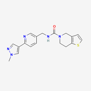 molecular formula C18H19N5OS B2839432 N-((6-(1-methyl-1H-pyrazol-4-yl)pyridin-3-yl)methyl)-6,7-dihydrothieno[3,2-c]pyridine-5(4H)-carboxamide CAS No. 2034313-27-2