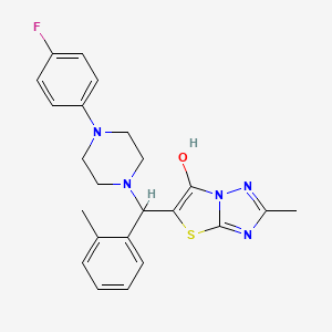 molecular formula C23H24FN5OS B2839447 5-((4-(4-Fluorophenyl)piperazin-1-yl)(o-tolyl)methyl)-2-methylthiazolo[3,2-b][1,2,4]triazol-6-ol CAS No. 869344-23-0