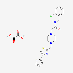 molecular formula C23H25ClN4O5S2 B2839451 N-(2-chlorobenzyl)-2-(4-((4-(thiophen-2-yl)thiazol-2-yl)methyl)piperazin-1-yl)acetamide oxalate CAS No. 1351645-18-5