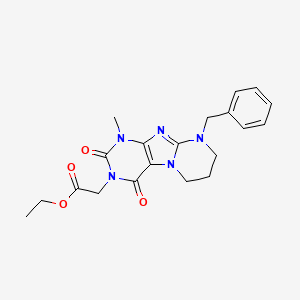molecular formula C20H23N5O4 B2839459 ethyl 2-{9-benzyl-1-methyl-2,4-dioxo-1H,2H,3H,4H,6H,7H,8H,9H-pyrimido[1,2-g]purin-3-yl}acetate CAS No. 862197-70-4