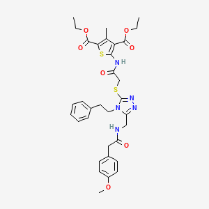 molecular formula C33H37N5O7S2 B2839534 diethyl 5-(2-((5-((2-(4-methoxyphenyl)acetamido)methyl)-4-phenethyl-4H-1,2,4-triazol-3-yl)thio)acetamido)-3-methylthiophene-2,4-dicarboxylate CAS No. 393814-13-6