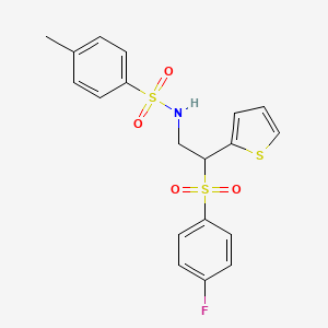molecular formula C19H18FNO4S3 B2839535 N-[2-(4-fluorobenzenesulfonyl)-2-(thiophen-2-yl)ethyl]-4-methylbenzene-1-sulfonamide CAS No. 896346-80-8