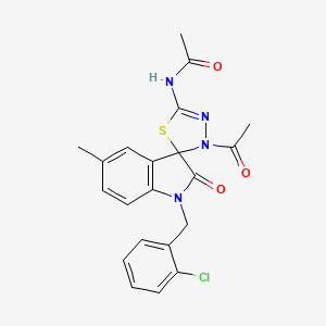 molecular formula C21H19ClN4O3S B2839562 N-{3'-acetyl-1-[(2-chlorophenyl)methyl]-5-methyl-2-oxo-1,2-dihydro-3'H-spiro[indole-3,2'-[1,3,4]thiadiazole]-5'-yl}acetamide CAS No. 902248-67-3