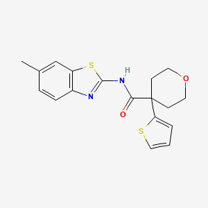 molecular formula C18H18N2O2S2 B2839598 N-(6-methyl-1,3-benzothiazol-2-yl)-4-(thiophen-2-yl)oxane-4-carboxamide CAS No. 877650-52-7