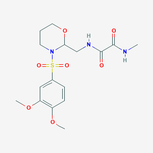 molecular formula C16H23N3O7S B2839638 N'-{[3-(3,4-dimethoxybenzenesulfonyl)-1,3-oxazinan-2-yl]methyl}-N-methylethanediamide CAS No. 872976-41-5