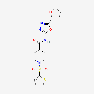 molecular formula C16H20N4O5S2 B2839640 N-[5-(oxolan-2-yl)-1,3,4-oxadiazol-2-yl]-1-(thiophene-2-sulfonyl)piperidine-4-carboxamide CAS No. 921812-95-5