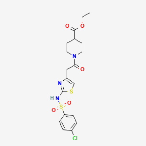 molecular formula C19H22ClN3O5S2 B2839739 Ethyl 1-(2-(2-(4-chlorophenylsulfonamido)thiazol-4-yl)acetyl)piperidine-4-carboxylate CAS No. 922045-86-1