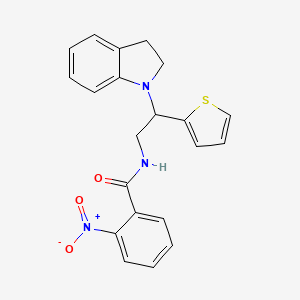 molecular formula C21H19N3O3S B2839776 N-(2-(indolin-1-yl)-2-(thiophen-2-yl)ethyl)-2-nitrobenzamide CAS No. 903286-79-3