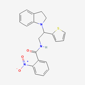 B2839776 N-(2-(indolin-1-yl)-2-(thiophen-2-yl)ethyl)-2-nitrobenzamide CAS No. 903286-79-3