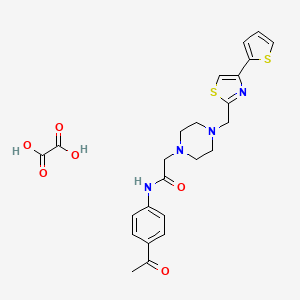 molecular formula C24H26N4O6S2 B2839782 N-(4-acetylphenyl)-2-(4-((4-(thiophen-2-yl)thiazol-2-yl)methyl)piperazin-1-yl)acetamide oxalate CAS No. 1351596-86-5
