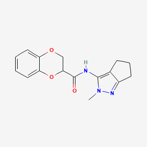 molecular formula C16H17N3O3 B2839803 N-{2-methyl-2H,4H,5H,6H-cyclopenta[c]pyrazol-3-yl}-2,3-dihydro-1,4-benzodioxine-2-carboxamide CAS No. 1211027-47-2