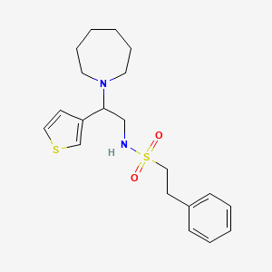 molecular formula C20H28N2O2S2 B2839905 N-(2-(azepan-1-yl)-2-(thiophen-3-yl)ethyl)-2-phenylethanesulfonamide CAS No. 954671-27-3