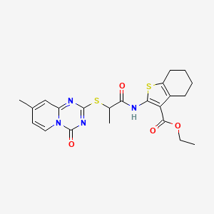 molecular formula C22H24N4O4S2 B2839922 ethyl 2-(2-((8-methyl-4-oxo-4H-pyrido[1,2-a][1,3,5]triazin-2-yl)thio)propanamido)-4,5,6,7-tetrahydrobenzo[b]thiophene-3-carboxylate CAS No. 896332-21-1