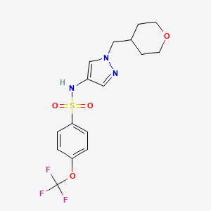 molecular formula C16H18F3N3O4S B2839935 N-{1-[(oxan-4-yl)methyl]-1H-pyrazol-4-yl}-4-(trifluoromethoxy)benzene-1-sulfonamide CAS No. 1705927-33-8