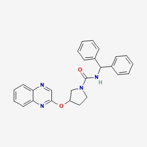 molecular formula C26H24N4O2 B2840003 N-(diphenylmethyl)-3-(quinoxalin-2-yloxy)pyrrolidine-1-carboxamide CAS No. 2097883-49-1