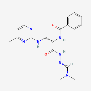 molecular formula C18H21N7O2 B2840021 N-[3-[2-(dimethylaminomethylidene)hydrazinyl]-1-[(4-methylpyrimidin-2-yl)amino]-3-oxoprop-1-en-2-yl]benzamide CAS No. 339010-35-4