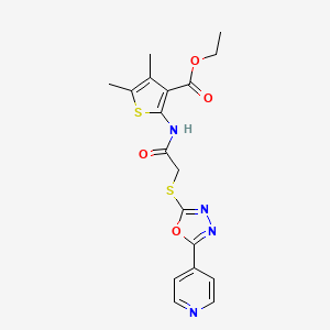 molecular formula C18H18N4O4S2 B2840059 Ethyl 4,5-dimethyl-2-(2-{[5-(pyridin-4-yl)-1,3,4-oxadiazol-2-yl]sulfanyl}acetamido)thiophene-3-carboxylate CAS No. 488801-54-3